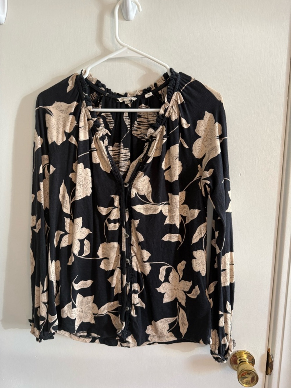 Fat Face Black Blouse with Cream Floral Print